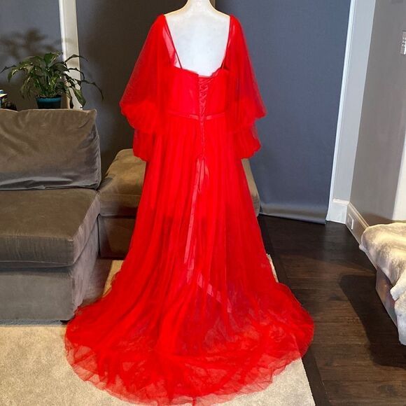 Women’s Red Prom Party Formal Dress With Corset Back and Leg Slit Size 16 NWOT - Picture 7 of 12